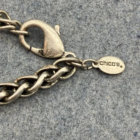 Chicos Long Necklace As Is Silver Chain Teal Blue Faceted Bezel Bead Retro BoHo - Picture 12 of 12